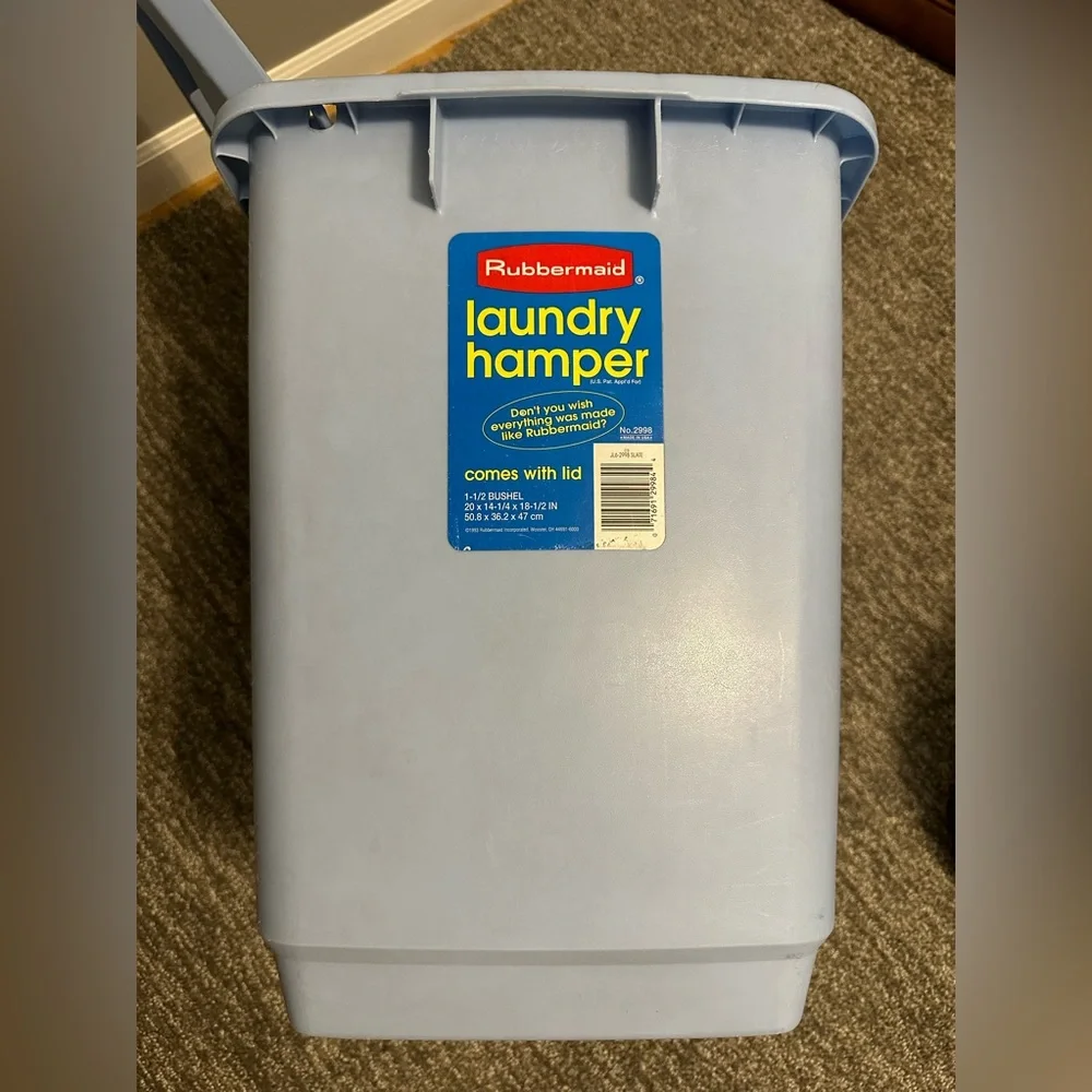 Vintage Rubbermaid Blue Lid Laundry Hamper Basket Retro 90s EUC